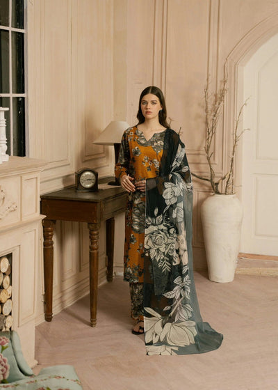 Floral Grace – Mustard & Black 3PC Lawn Ensemble