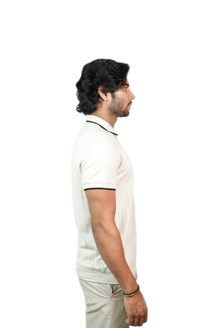 Ribbed - Knit Zipper Polo Shirt