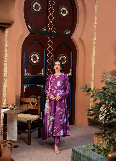 Purple Grace –  Unstitched Flowing Floral Dress with Dupatta