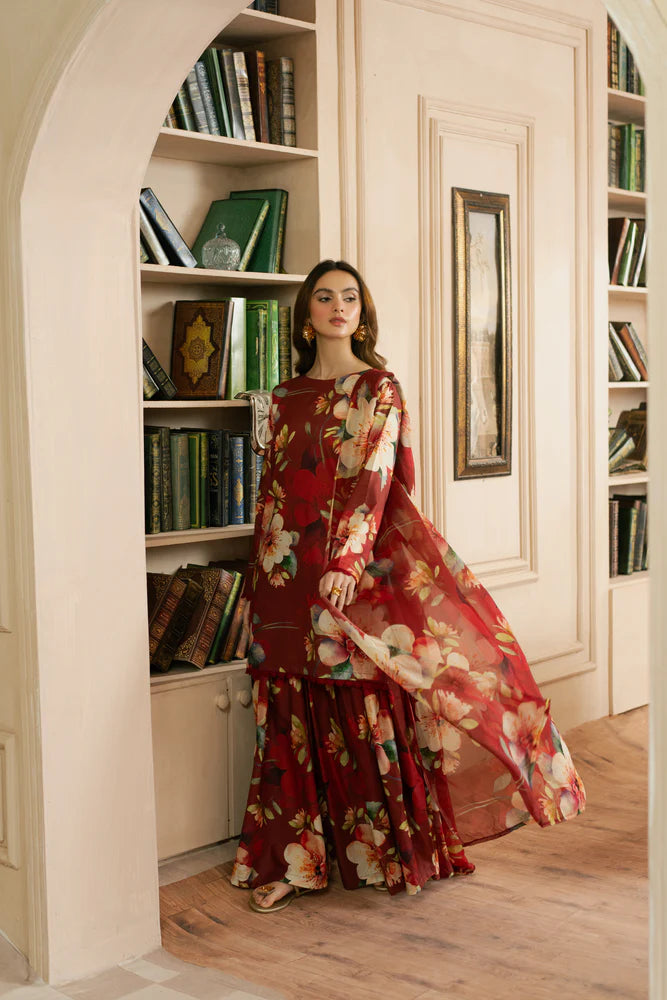 Rosy Elegance – 3PC Printed Lawn Dress with Dupatta