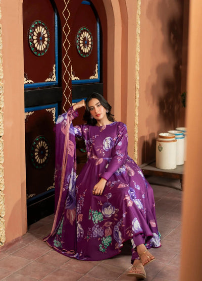 Purple Grace –  Unstitched Flowing Floral Dress with Dupatta