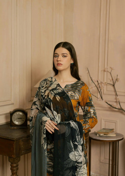 Floral Grace – Mustard & Black 3PC Lawn Ensemble