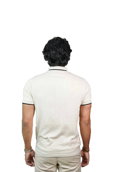 Ribbed - Knit Zipper Polo Shirt