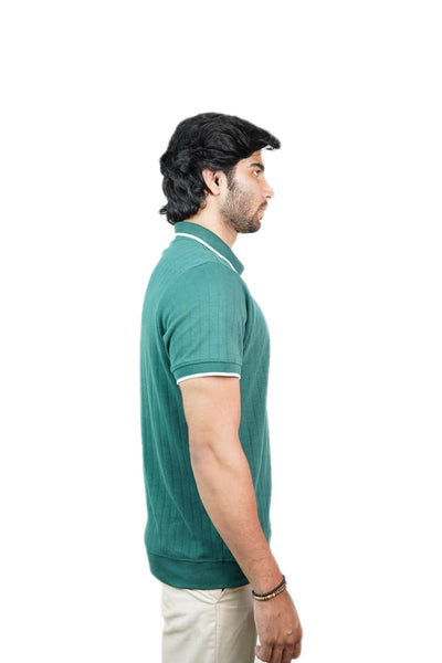 Ribbed - Knit Zipper Polo Shirt