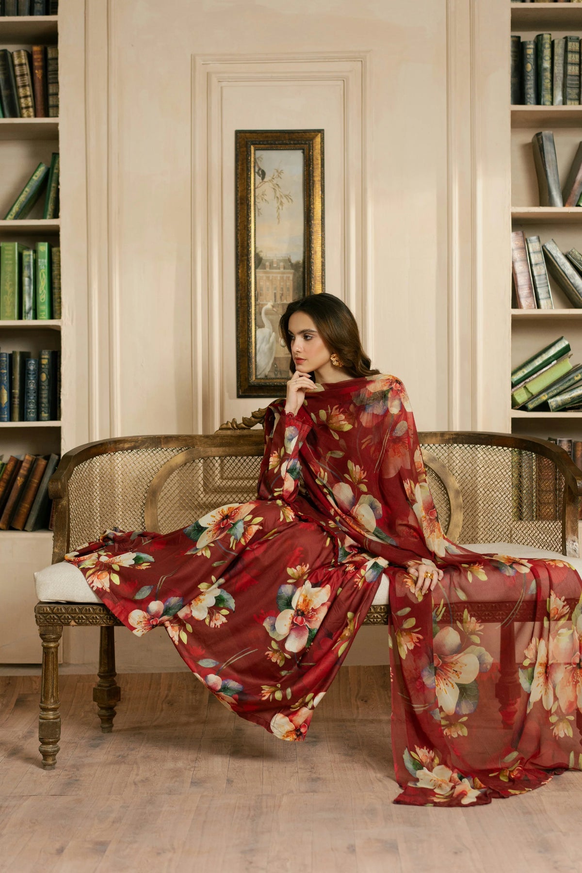 Rosy Elegance – 3PC Printed Lawn Dress with Dupatta