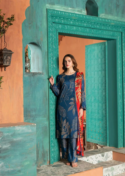 Blue Ember – Stylish 3-Piece Lawn Outfit with Vibrant Dupatta
