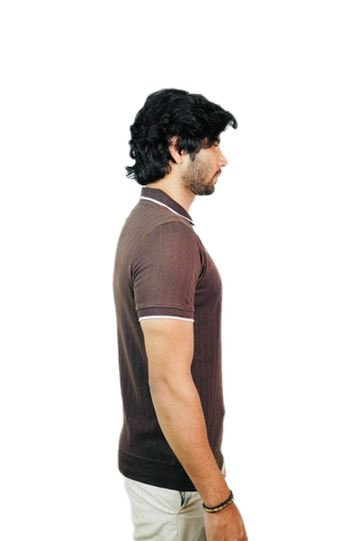Ribbed - Knit Zipper Polo Shirt