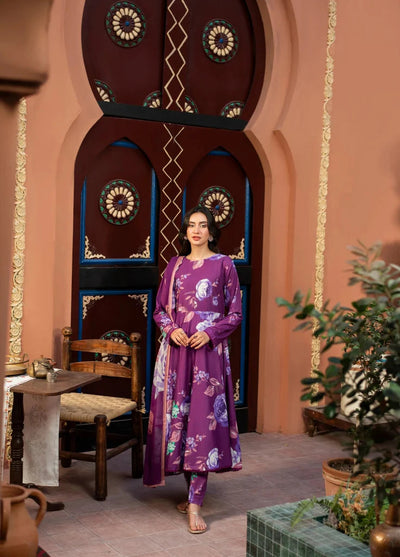 Purple Grace –  Unstitched Flowing Floral Dress with Dupatta