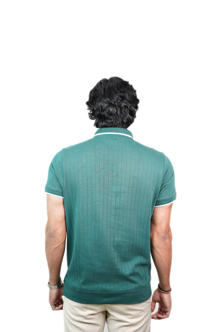 Ribbed - Knit Zipper Polo Shirt