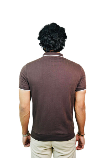 Ribbed - Knit Zipper Polo Shirt