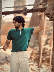 Ribbed - Knit Zipper Polo Shirt