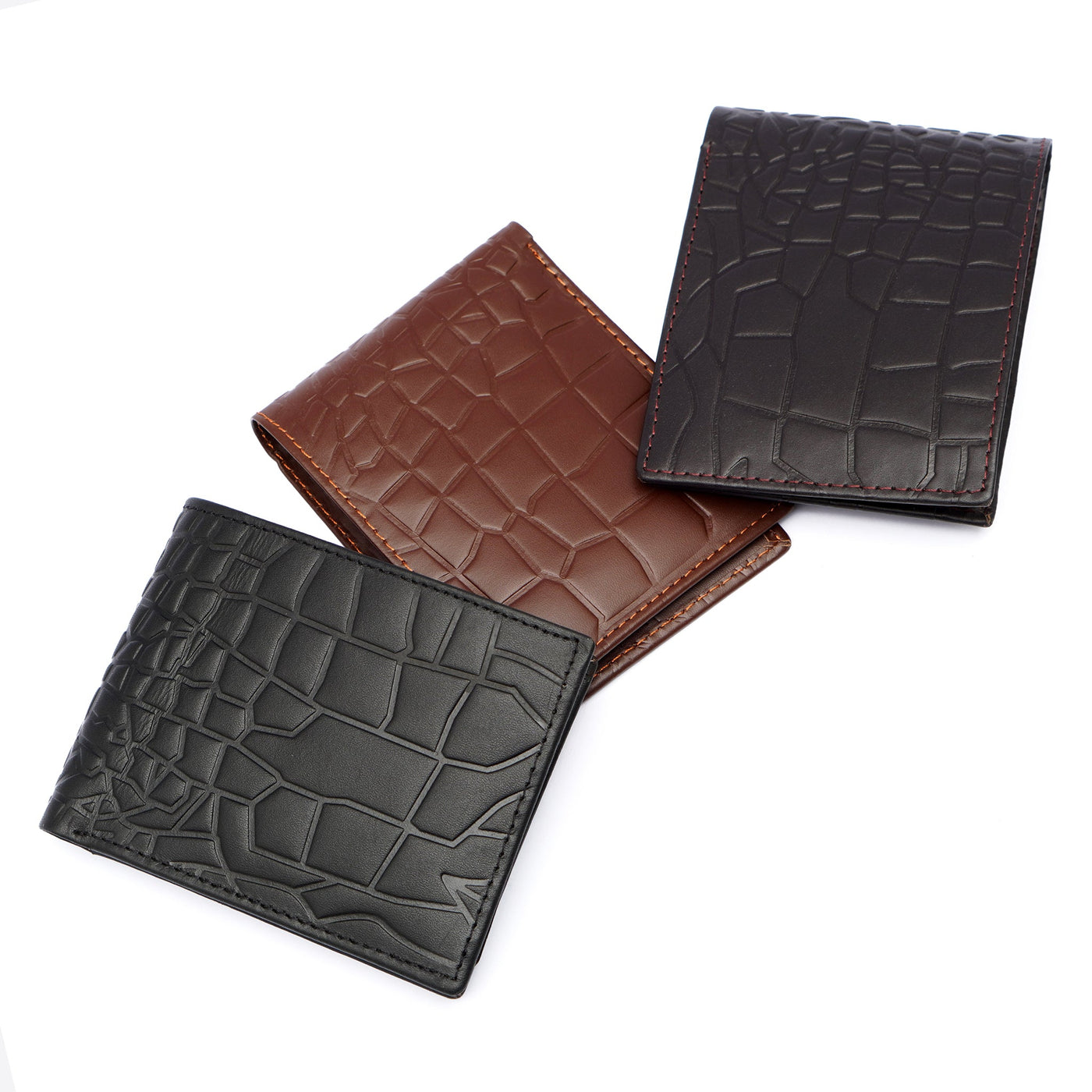 Geniune - Leather Wallet in Crocodile Pattern With - Soft Velvet Interior